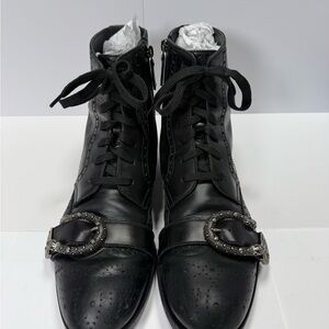 Gucci Black Leather Men's Boots with Silver Buckle